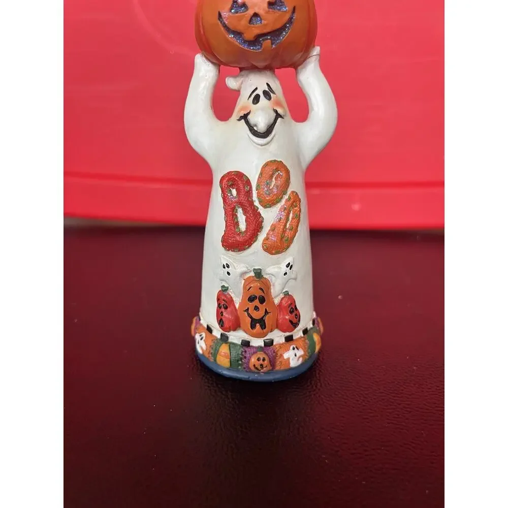 Halloween Mini Pumpkin w/Ghost water globe tall with flying bats Really Cute